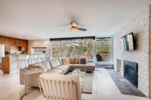 The living area of a Vail condo rental to relax in after exploring a local trail.