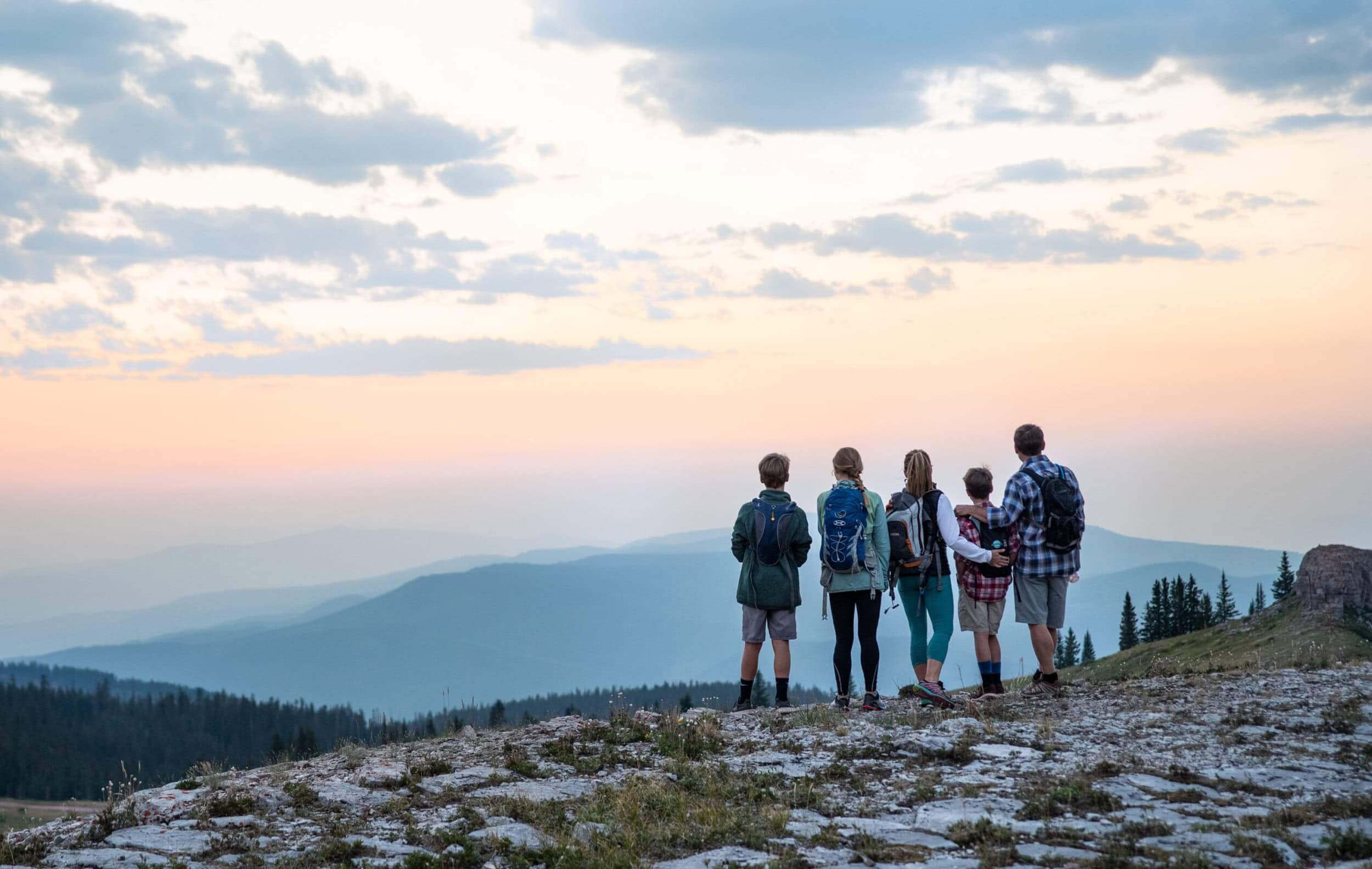 A group of people at the end of a Vail trail.